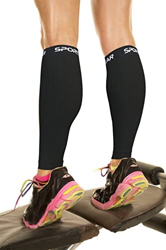 Physix Gear Calf Compression Sleeves - Shin Splint Support for Running, Enhanced Performance & Comfort for Men & Women (Black, L/XL)