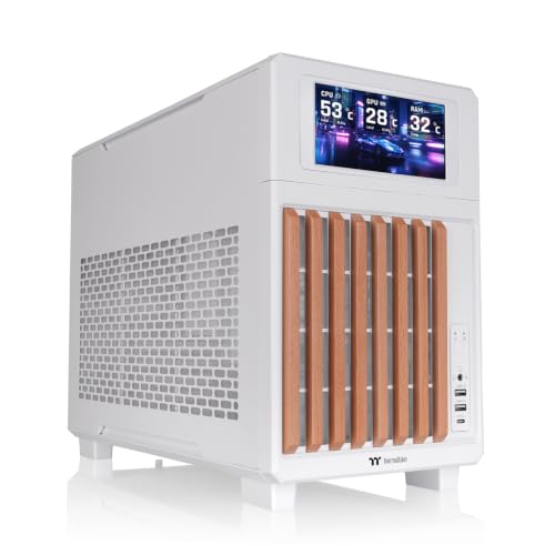 Image of Thermaltake TR200 WS; Preinstalled 6.0 Inch LCD Screen; Micro Chassis; Wood Front Trim; mATX /mITX Support; 360mm Radiator Support; 365mm GPU Clearance; 5.25 inch Bay Support; Snow; CA-11L-00S6NN-W1
