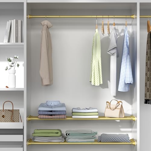 Image of 1 Pack Gold Spring Tension Curtain Rod 28-48 Inches | 7 /8 inch inch Adjustable Curtain Rod No Drill, Anti-slip Spring Curtain Rod for Windows Bathroom Kitchen Closet Doorway