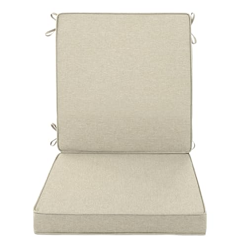Image of Outdoor Chair Cushions, Water-Resistant & Fade-Resistant, Patio Furniture Lawn Dining Chair Seat Replacement with Mid Back, Ties Zipper, Removable Cover, 18 x 16.5 Inch, Set of 1, Beige