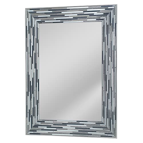 Head West Grey Reeded Mosaic Tile Mirror Frameless Printed Bathroom Vanity Wall Accent Mirror - 24 X 30 #TOP13
