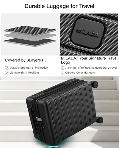 Image of MILADA 24 Inch Expandable Hardside Checked Luggage with Dual 360 Spinner Wheels, Medium Travel Suitcase with TSA Lock, Airline-Approved, Lightweight Durable PC Shell for Travel, Jet Black