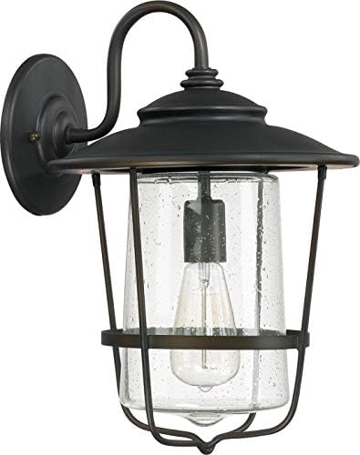 Capital Lighting 9602OB Creekside Seeded Glass Outdoor Wall Sconce, 1-Light 100 Watt, 16" H x 11" W, Old Bronze