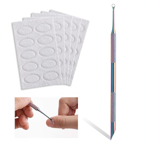 Empujador de cutículas de doble cabezal 2 en 1 con 50 hojas mate, espátula de metal de acero inoxidable, herramienta para el cuidado de las uñas, removedor de cutículas para manicura y pedicura, color