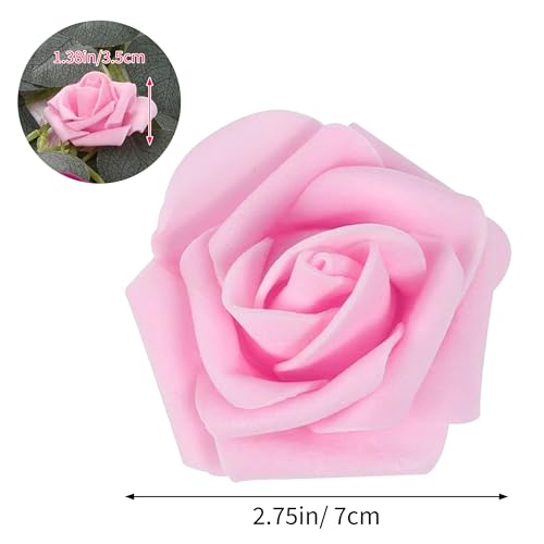 Image of 100Pcs Real Looking Pink Artificial Rose Flower Heads, Foam Fake Roses for DIY Wedding Decorations Baby Shower Centerpieces Home Party Floral Arrangements Valentine's Day Mother's Day Decor