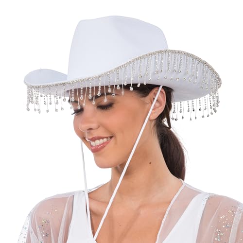 Chaks   Sombrero de cowgirl para señoras con flecos de strass, sombrero de cowboy para carnaval, accesorio para festivales