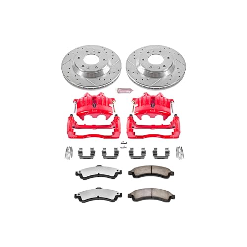 Image of PowerStop Front Brake & Caliper Kit for Buick Rainier 2004-05 |Chevrolet Trailblazer 2002-05 - Drilled & Slotted Disc Rotors + Z36 Brake Pads + Red-Powder Coated Calipers, KC2057-36