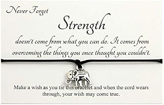 Life Inspirational,Strength Doesn't Come From What You Can Do Handmade Elephant Charm Wish bracelet,Organza Gift bag