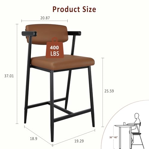 Image of GarveeHome Counter Height Bar Stools Set of 8 with Armrests, 26 inch Upholstered 8pcs Tall Bar Stools Set, Long Backrest & Extra Thick Cushion, Modern High Barstools for Kitchen Island, Pub, Coffee Brown