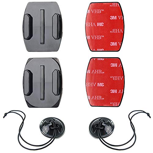 Action Camera Sticky Curved and Flat Mounts with Camera Safety Tethers Leash Compatible
