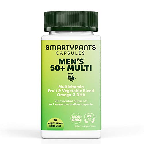 SmartyPants Multivitamin for Men 50+; Omega-3 DHA; Zinc for Immunity; Vitamins D3, C, B6; B12 for Energy, Vitamin A for Eyes; Folate, Selenium; Vegetarian (30 Day Supply)