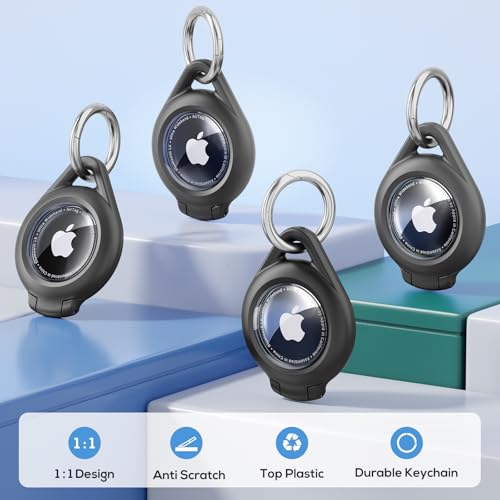 Waterproof Airtag Holder - 4 Pack Airtag Keychain Holder Compatible with Apple AirTags, Ultra Durable Anti-Scratches Protective Case with Keyring for Luggage, Backpack, Pet, Bag, Black - Image 5