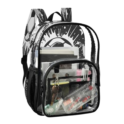White Black Soccer Star Clear Backpack Heavy Duty See Through Transparent PVC BookBag for Kids Boy Girl School Work2