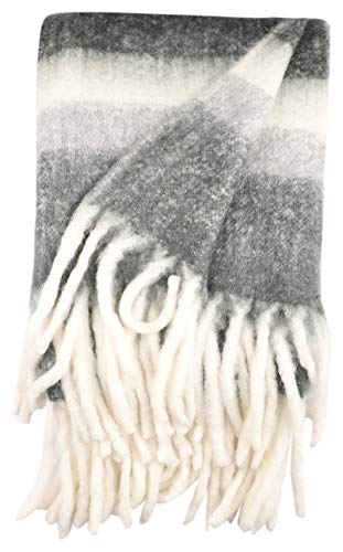 Dhaarna Woolen Woven Throw - Ivory/Grey/Charcoal