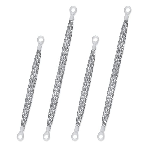 4 Pièces Tresse de Masse Auto Universelle, 33cm / 25cm Tresse de Masse Cuivre Câble de Masse Tissé Robuste Fil de Masse Cuivre Masse en Cuivre avec Borne à Anneaux 5/16' (Argent)