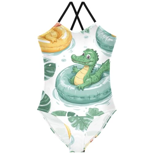 Pigsaly Girls One Piece Swimsuits Crocodile Duck Green Yellow Palm Kids Cross Back Swimwear Beach Sport Bathing Suit 3T