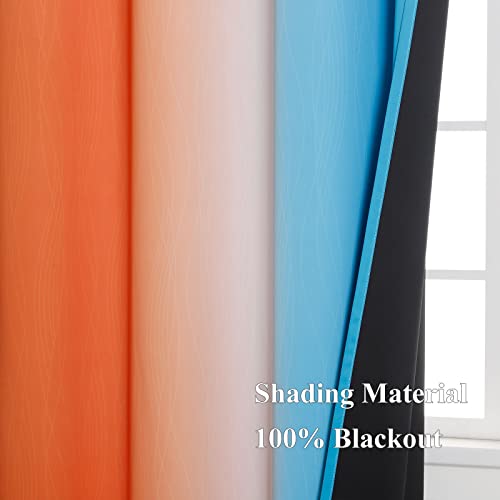 Estelar Textiler Orange and Blue Blackout Curtains 96 Inches Long, Full Light Blocking Gradient Curtains for Bedroom, Ombre Thermal Insulated Blackout Drapes for Living Room, 52x96 Inch, 2 Panels