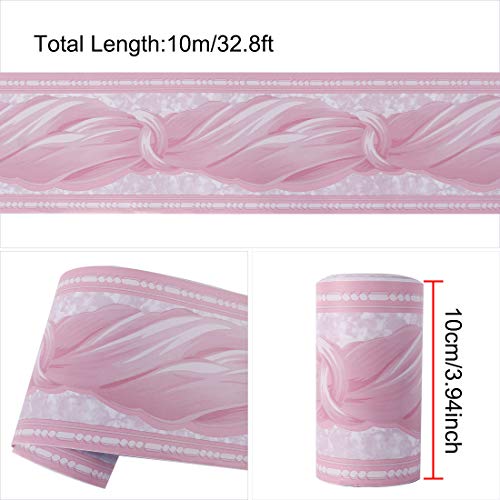 sourcing map Wandpapier Bordüre Selbstklebend Wandbelag PVC Boden für Küche Bad Schlafzimmer Wanddekor 3,94 Zoll von 32,8 Fuß Rosa Wellenmuster