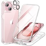 TIESZEN Compatible with iPhone 15 Plus Case, with Built-in 9H Tempered Glass Screen Protector + 2X Camera Lens Protector, Dustproof Cover Full Body Rugged Shockproof Phone Case 6.7', Transparent