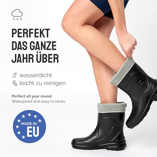 Ladeheid Thermo Eva Gummistiefel Damen gefüttert wasserdichte und federleichte Regenstiefel Damen LA-800-2017 (Schwarz/Grau, 38 EU)