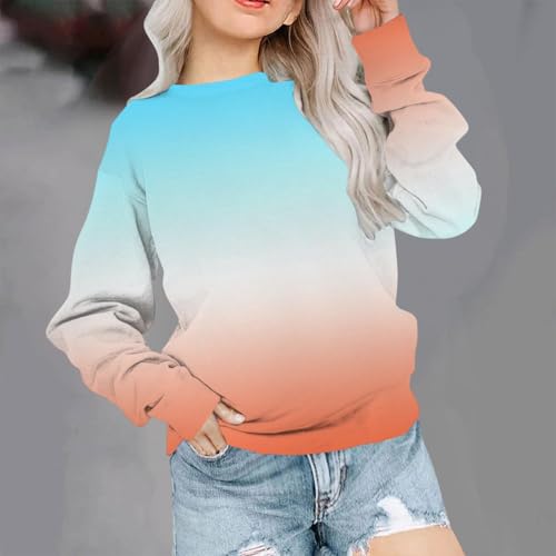 DDAPJ pyju Girls Casual Long Sleeve Sweatshirt Gradient Color Crew Neck Cute Pullover Loose Fit Workout Tops 1-12 Years2