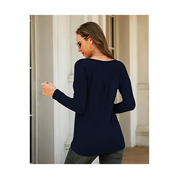 KONCLE-Womens-Long-Sleeve-Casual-V-Neck-Waffle-Knit-Shirts-Tunic-Tops-for-Women Koncle Womens Long Sleeve Tee Shirt Casual Waffle Knit Tops for Women V Neck Fall Clothes for Women Navy L