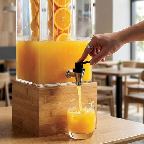 Image of Restaurantware Bev Tek 2 Gallon Beverage Dispenser 1 Square Drink Dispenser For Parties - With Infusion Core Bamboo Base Clear Acrylic Drink Dispenser With Stand Easy-To-Use Spigot