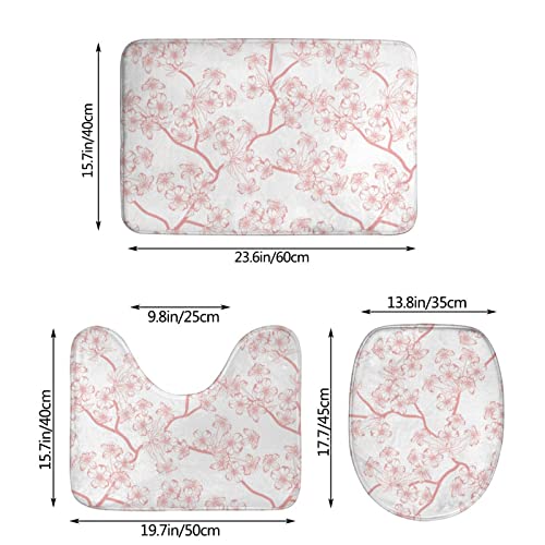 DIRYKILP Badematte + Konturmatte + Toilettendeckelbezug, Kirschblüte 3 Stück Badematte Set, mit rutschfester Klebeunterseite – Bild 4