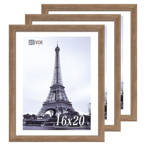 Image of VCK 16x20 Frames 3 Pack, Walnut Poster Frame MDF Wood with Polished Plexiglass, Wall Mounting Horizontal & Vertical Display