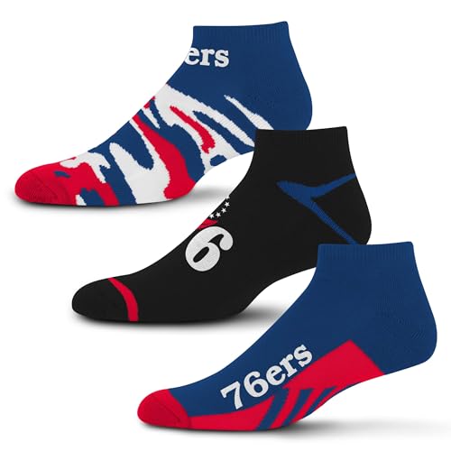 For Bare Feet NBA PHILADELPHIA 76ERS CAMO BOOM 3 Pack Ankle Sock Team Colors Large