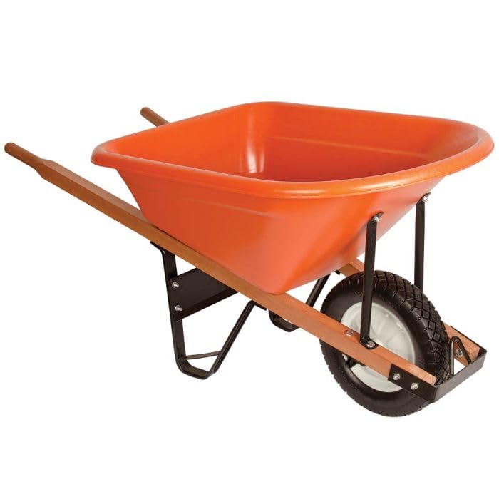 A.M. Leonard 6-Cubic-Foot Poly Tray Wheelbarrows (Wood Handles, Diamond-Tread Tire)