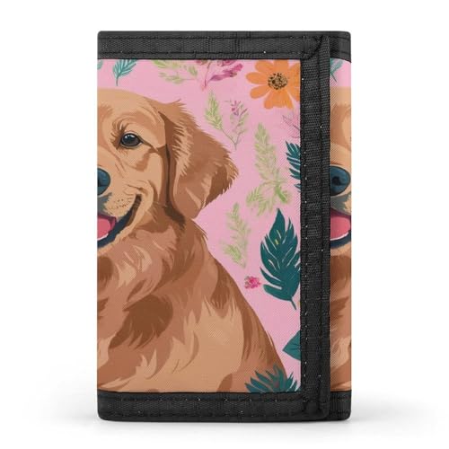 Fold Cute Golden Retriever Dog Pink Wallets for Travel Outdoor Accessories, Wallet with Front Pocket And Multiple Card Slots, Trifold Wallet for Women