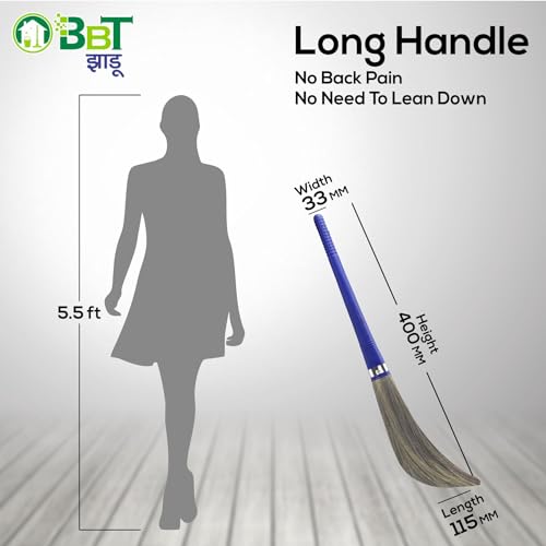 Image of BBT Phool Jhadu | Natural Grass Broom Stick for Home Cleaning | Eco-Friendly Long Handle Jhadu | Anti Dust, Lightweight & Durable Pack of- (2, XL)