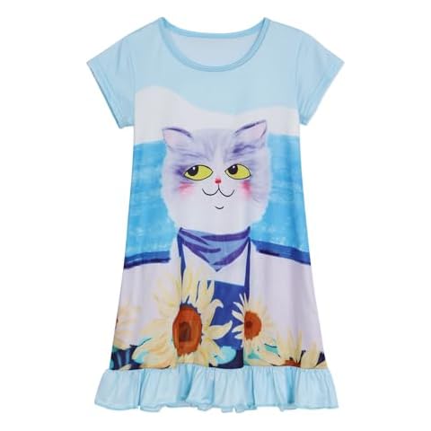 WonderBabe Girls Nightgowns Short Sleeve Unicorn Dress Girls' Nightgowns Sleep Shirts Comfy Nightdress Sleepwear Size 6 7t Dark Blue Cover