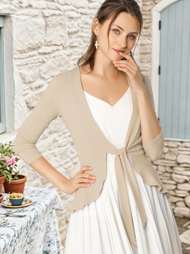 Image of Allegra K Women's Tie Front Cardigan Dressy Casual Cardigan Draped Ruffle Shrugs for Women Dresses