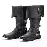 ZREVSB Men's Renaissance Boots Viking Pirate Costume Leather Boots Halloween Shoes Faire Cosplay Shoes(9.5-10, Black)
