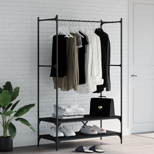 Genérico Perchero con estantes Madera de ingeniería Negro,Productos del hogar,Organización y Almacenamiento,Almacenamiento de Ropa y armarios,Organizadores de vestidores y Perchas de barra-834200