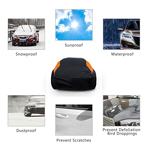 Image of MORNYRAY Waterproof Car Cover All Weather Snowproof UV Protection Windproof Outdoor Full car Cover, Universal Fit for Sedan (Orange, A4-Fit Sedan Length(186-193 inch)