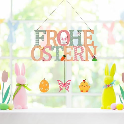 SoeUyd Türschild Frohe Ostern, Türschild Willkommen Ostern Deko, Holz...