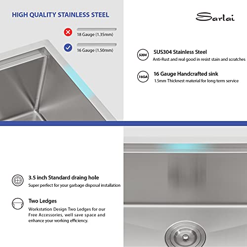 30 Inch Kitchen Sink Undermount - Sarlai 30X18 Stainless Steel Kitchen Sink Undermount Deep Single Bowl 16 Gauge Ledge Workstation Sink Basin #TOP4