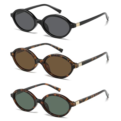 MASDUN Fashion Retro Polarized Sunglasses Womens 90s Trendy Oval Sun Glasses Vintage Sunnies UV Protection (3 Pack)