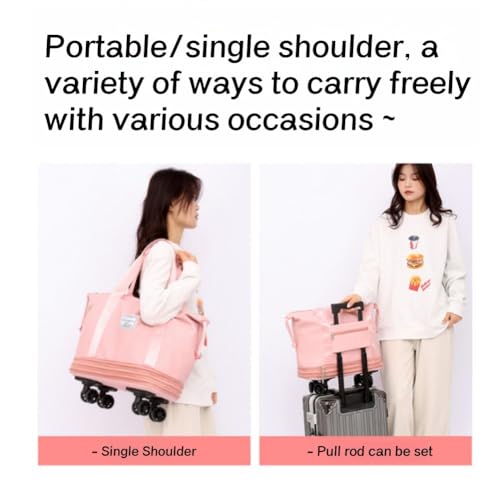 Beente Travel Bag with Wheels, Large Capacity Travel Bag, Waterproof ＆ Thickened Three-Layer Silent Disassembly Wheel (Light Purple)3