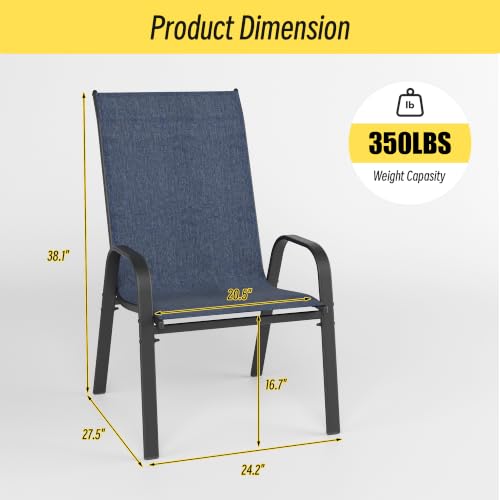 Image of Betterhood Patio Chairs Set of 4, Stackable Outdoor Dining Chairs Set with Breathable Seat Fabric, All-Weather Powder-Coated Metal Frame for Pool Side, Backyard, 350LBS Capacity (Blue, Set of 4)