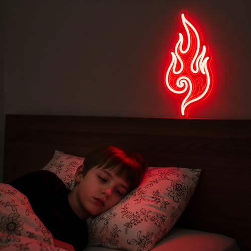 Image of Flame Neon Sign, Red LED Wall Decor, Dimmable USB Powered Flame Neon Light for Bedroom, Game Room, Man Cave, Bar, Party Decor, Unique Gift for Gamer, Friend