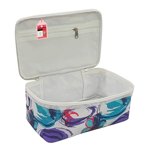 LUCES® Fabric Women Makeup Storage Box Travel Vanity Artist Storage Bag Zipper Pouch Cosmetic Utility Toiletry Wardrobe Organizer Jewellery Pouch Pack of 1 Multicolor