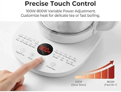Smart Glass Kettle 1.8L, 800W Multi-Function Health Pot with Variable Temperature Control, 24H Timer & Keep Warm, LED Display, Boil-Dry Protection, for Tea, Coffee, Baby Food, Soup & Porridge