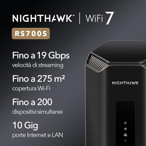 Router WiFi 7 Nighthawk Tri-Band WiFi 7 (RS700S) - funzioni sicurezza, velocità Wireless BE19000 (fino a 19 Gbps) - porta Internet 10 - Router - Immagine 1