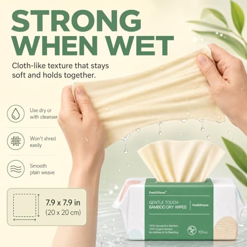 Image of PoeticEHome Face Towels Disposable, Ultra Soft Clean Dry Wipes | Hypoallergenic & Biodegradable Cleansing Tissue Cloth for Sensitive Skin, Unscented & Unbleached, 100 Count