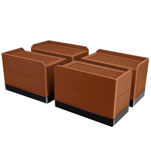 Yinnhom テーブル 高さ調整 机 7.3cm上げる こたつ ソファ ベッド デスク 椅子 高さを上げる足 家電・家具高さ調節器具 テーブル 脚 継ぎ足し こたつ足 耐荷重1000kg 4個セット 長方形 L型 3段式 ブラウン