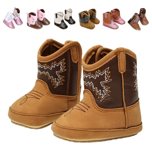 Yibubu Baby Cowboy Boots Embroidery Western Cowgirl Boots Infant Sequin Leather Baby Girls Boots Round Toe Ankle High Hook and Loop Shoes Slip-resistant Sole First Walker Newborn Soft Sole Flat Shoes (3210BW11 3-6 month Infant 3 Months Age US Footwear Size System Medium)